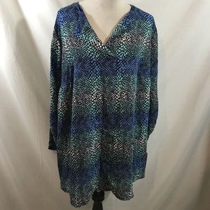 Pure Energy blue & black design pullover blouse - womens 3X, bust 26", NWT